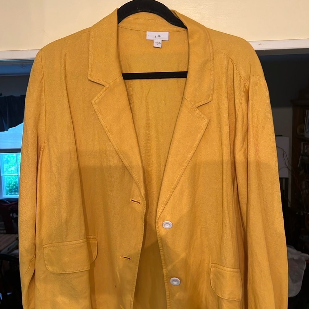 J. Jill Linen Blend Jacket Large Drawstring Yellow Mustard Beach Coastal Travel